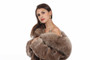 Light Brown Sheared Beaver Fur Coat Hooded with Fox Lining close view