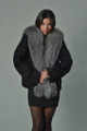 Black Persian Lamb Fur Jacket with Fox Collar