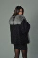 Black Persian Lamb Fur Jacket with Fox Collar Annette