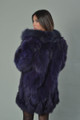 purple fox fur coat with shawl collar knee length