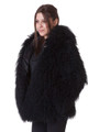 Black Mongolian Lamb Fur Coat Hooded