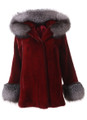 Burgundy  mink fur coat with blue frost fox trim