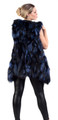 long  blue fox fur vest with hood