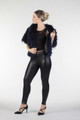 Blue Black   Raccoon  Fur Jacket Cropped Sleeves