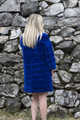 Blue Mink Fur Coat Knee Length Cropped Sleeves