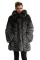 silver fox fur coat hip length fully let out v shape stitching