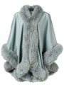 light blue cashmere cape with fox fur trim