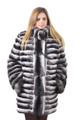 mid hip chinchilla fur coat with stand up collar