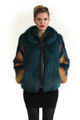 Green Red Fox Fur Coat rounded collar zipper closure with leather interface