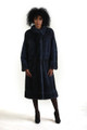 Dark Blue Knee Length Mink Fur Coat