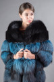 Blue Black Saga Fox Fur Coat 4/5 Sleeves