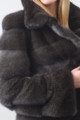 Gray Mink Fur Jacket Notched Collar 