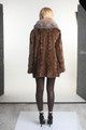 Brown Sectional Mink Fur Coat Crystal Fox Shawl Collar