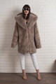  Brown Sheared beaver Fur Coat With Cobra Fox Fur Hood EMILIA