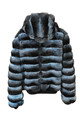 Blue Black Reversible Hooded Chinchilla  Leather  Bomber Jacket