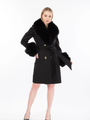 Black Cashmere Wool Coat with Detachable Fox Collar and Cuffs