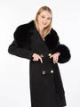 Black Cashmere Wool Coat with Detachable Fox Collar and Cuffs