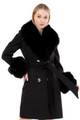 Black Cashmere Wool Coat with Detachable Fox Collar and Cuffs