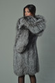 silver fox fur coat hooded long rear view