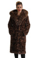 animal print 3/4 length hooded mink fur coat with fox trim on hood ending as shawl collar