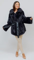 Blue Black Hooded Mink Coat full body