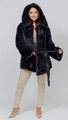 Blue Black Hooded Mink Coat hood on