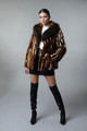 Mink Jacket Fox Fur  Shawl Collar Multicolor Chevron  outfit view