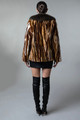 Mink Jacket Fox Fur  Shawl Collar Multicolor Chevron  on model rear view