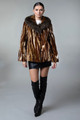 Mink Jacket Fox Fur  Shawl Collar Multicolor Chevron on model front view
