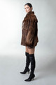 Brown Sculpted Mink Coat Stand Up Collar  SIDE VIEW