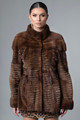 Brown Sculpted Mink Coat Stand Up Collar  CLOSE UP 