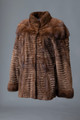 Brown Sculpted Mink Coat Stand Up Collar  Sizes S/M/L