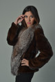 Mahogany Mink Fur Coat Crystal Fox Collar