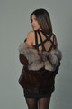 Mahogany Mink Fur Coat Crystal Fox Collar