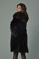 Black Mink Fur Coat  With Sable Cobra   Hood Ending In Sable Shawl Collar Lateral View