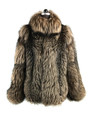 mens brown fox fur bobmber jacket  skin to skin  stand up collar