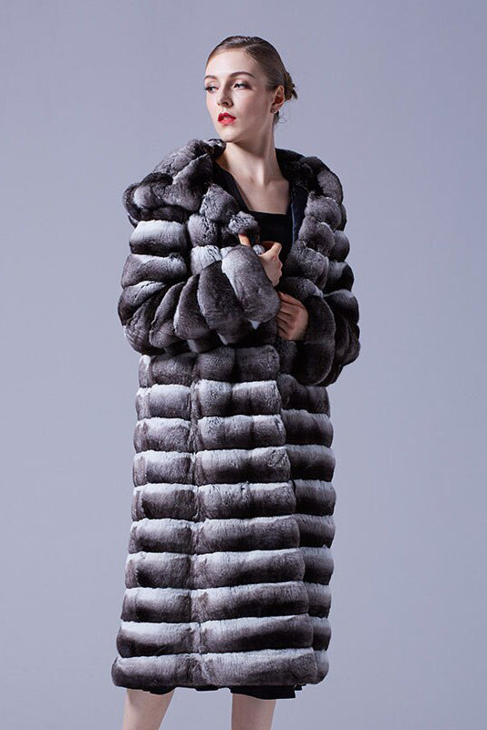 Long Chinchilla Coat Hooded 3/4 Length Anne-Marie