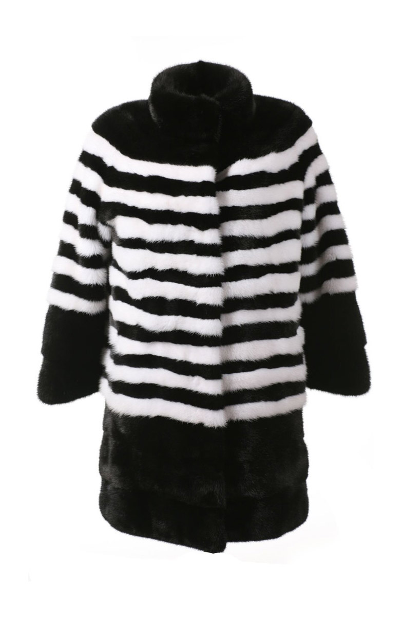 Black and White Striped Mink Fur Stroller