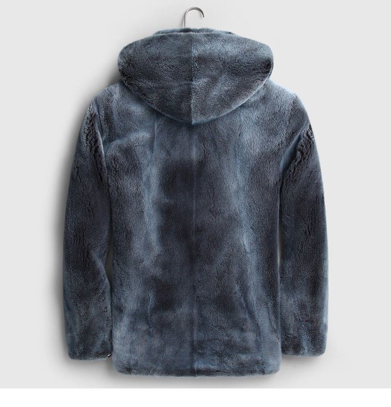 Mens Blue Jean Colored Hooded Mink Fur Coat | SKANDINAVIK FUR