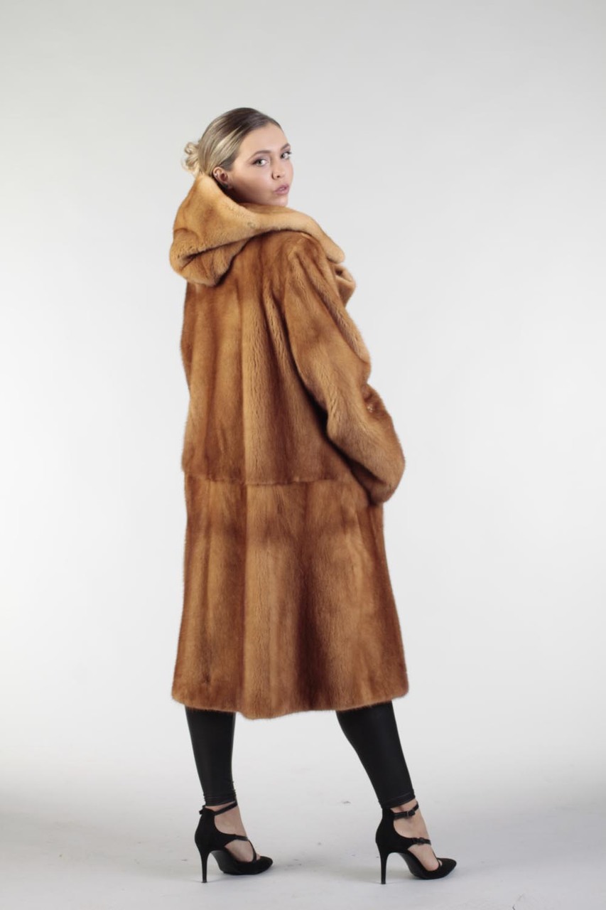 Whiskey Hooded Mink Fur Coat