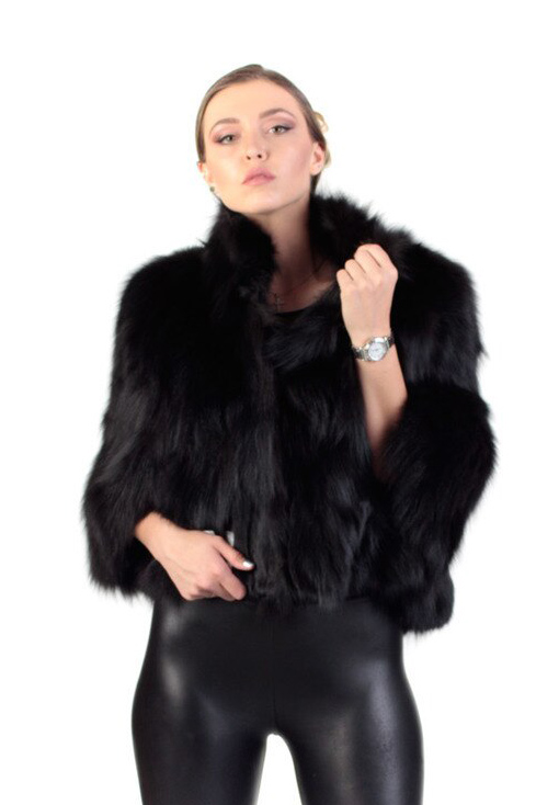 Short Black Fox Fur Jacket SKANDINAVIK FUR