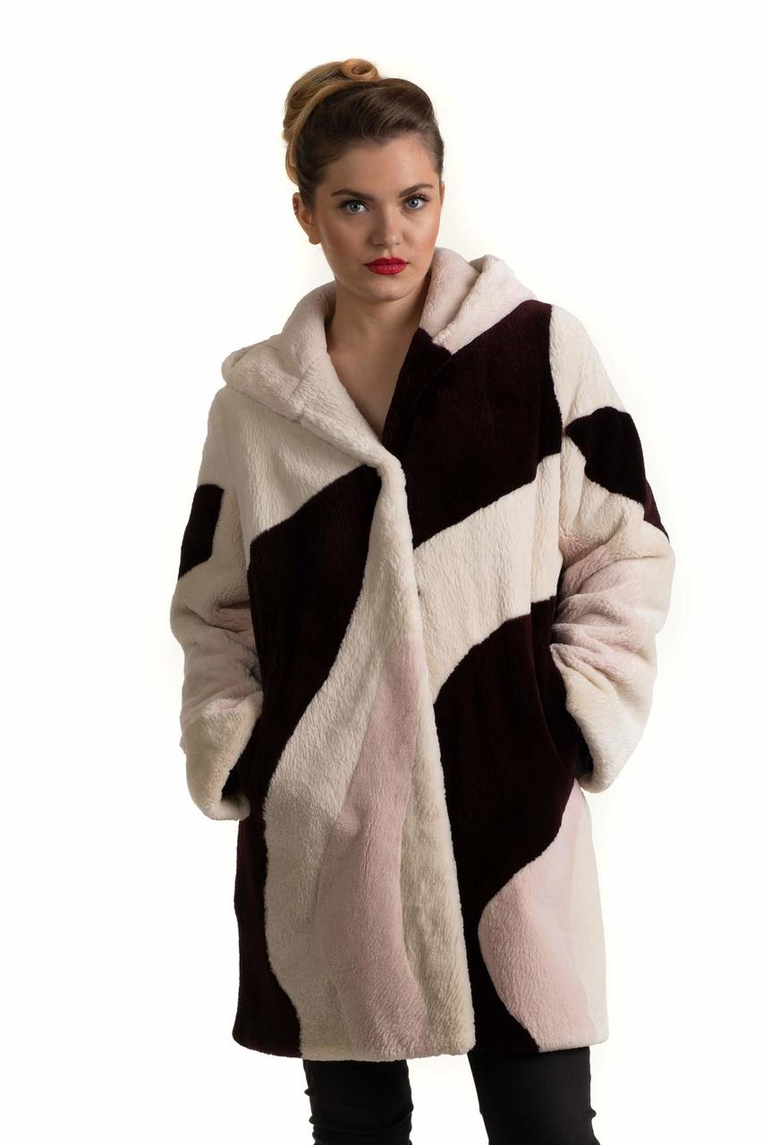 Intarsia Hooded Beaver Fur Coat| SKANDINAVIK FUR