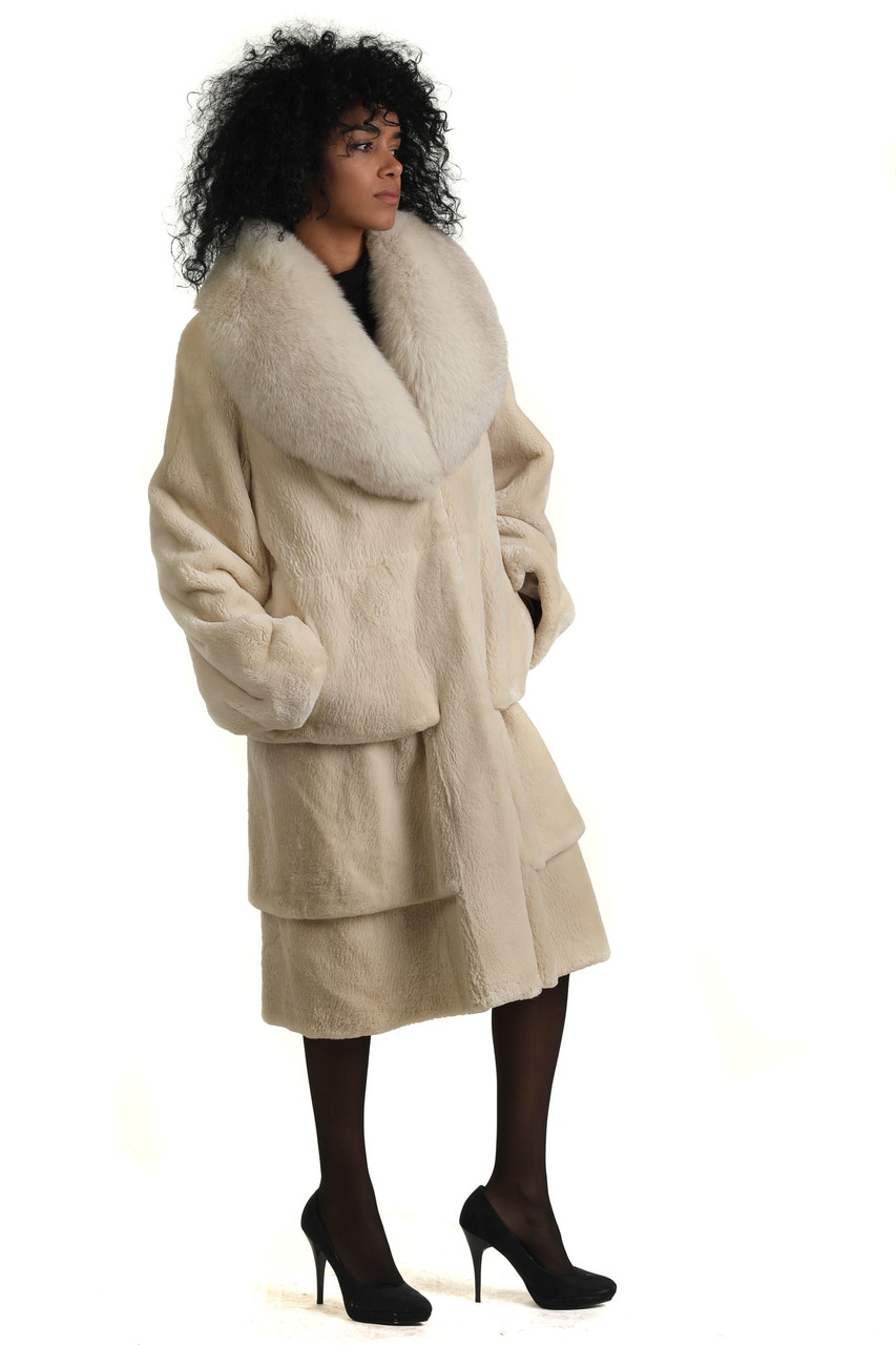 Pearl Sheared Beaver Fur Stroller with Fox Shawl Collar Victoria