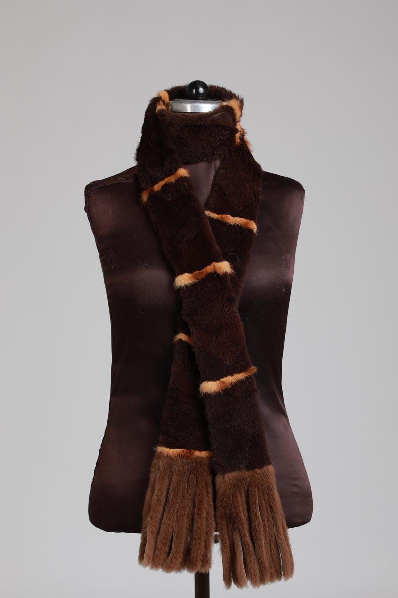 Men's Black Knit Rex Rabbit Fur Scarf with Tassels