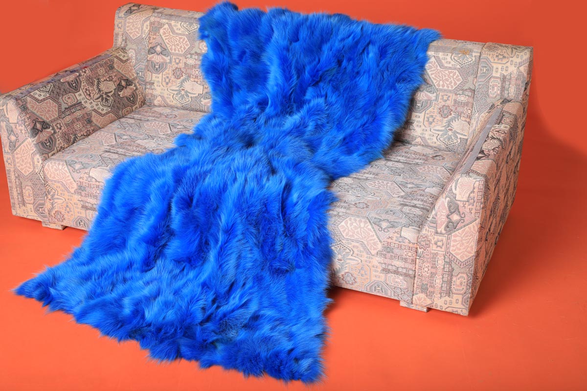 Neon Blue Fox Fur Blanket Throw | SKANDINAVIK FUR