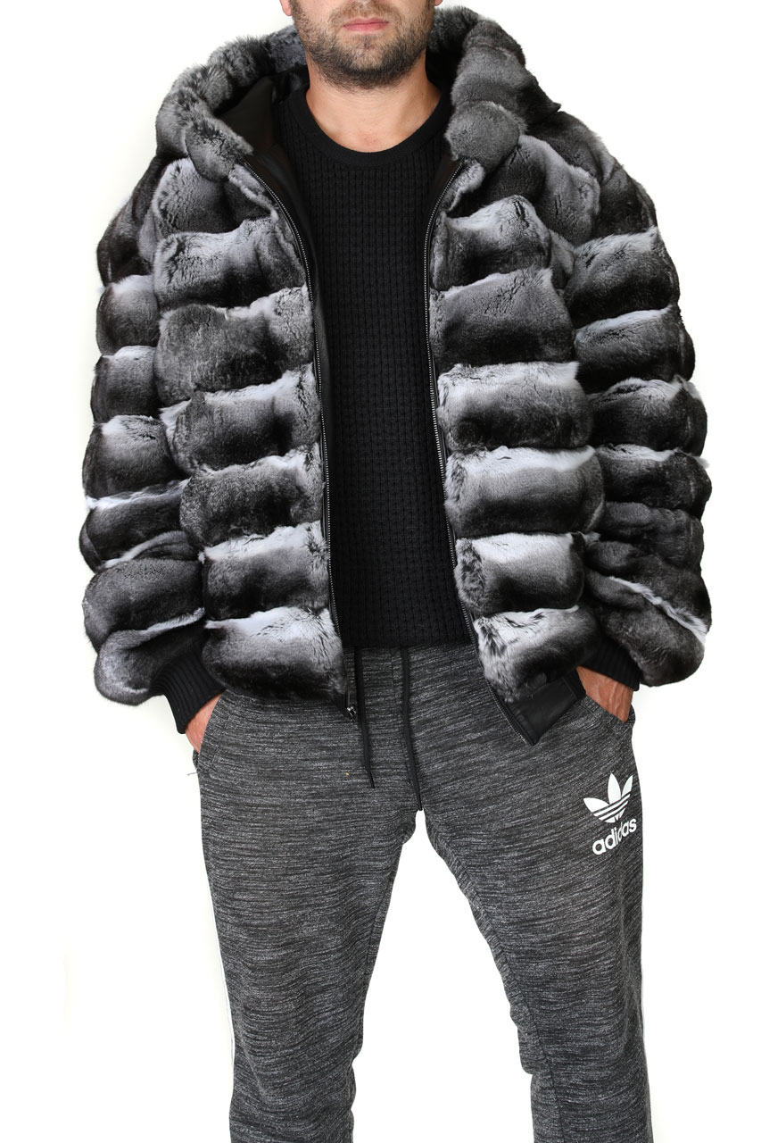 Reversible Hooded Chinchilla Leather Bomber Jacket