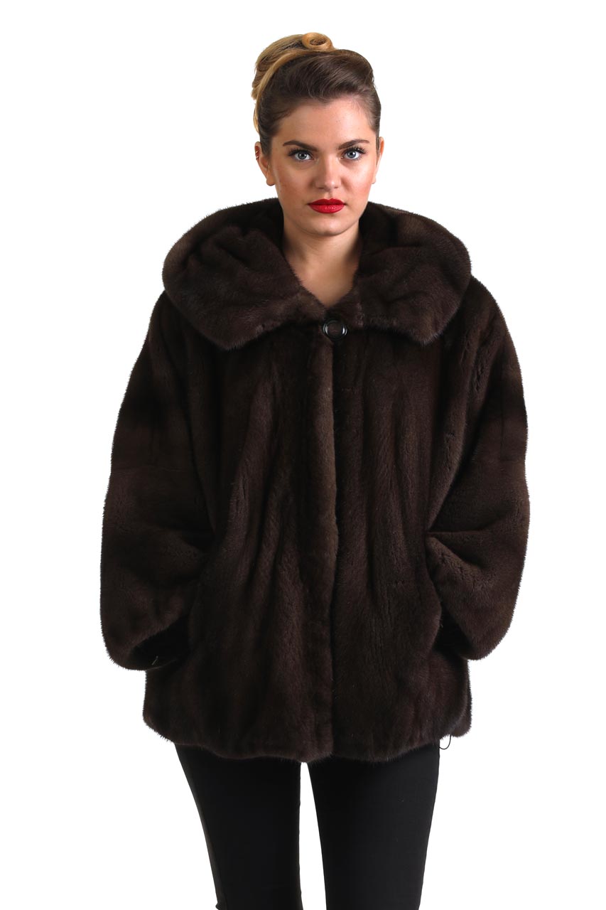 Mahogany Hooded Mink Fur Coat | SKANDINAVIK FUR