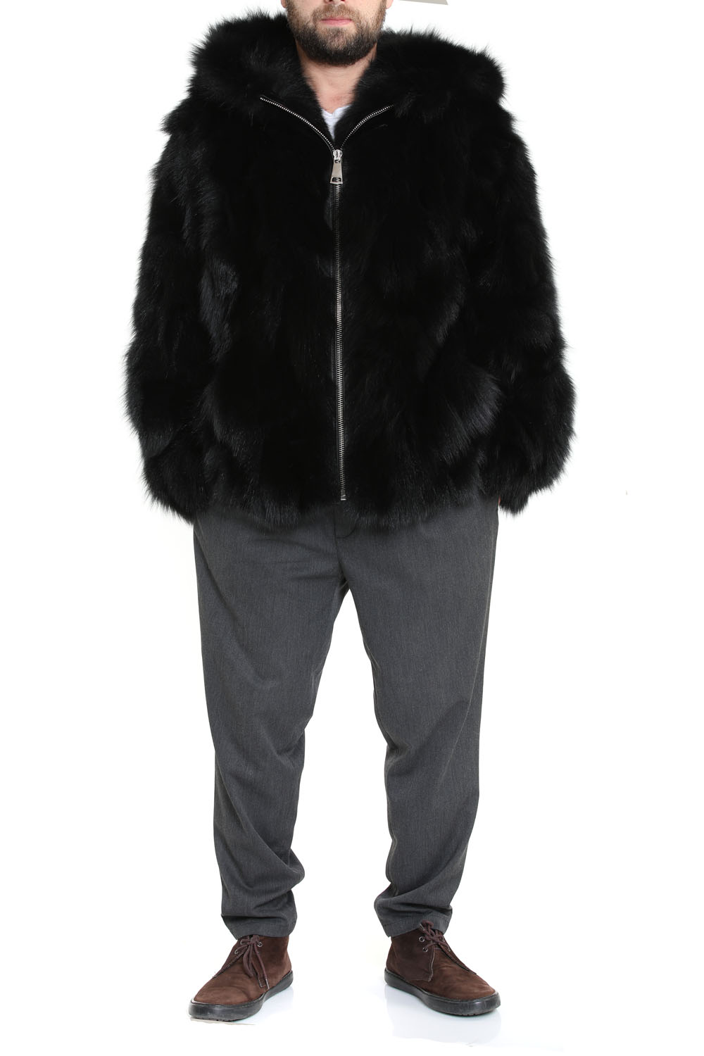 Mens Fur Coat - Black Fox