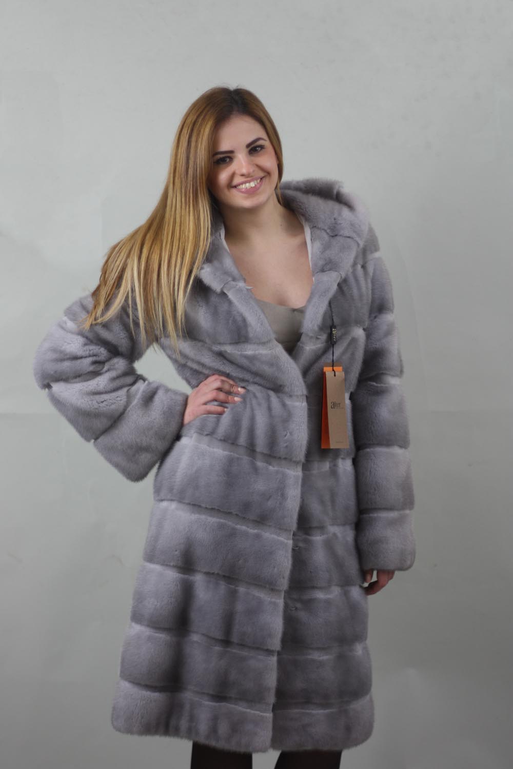 Sapphire Mink Fur Coat SAGA Hooded | SKANDINAVIK FUR