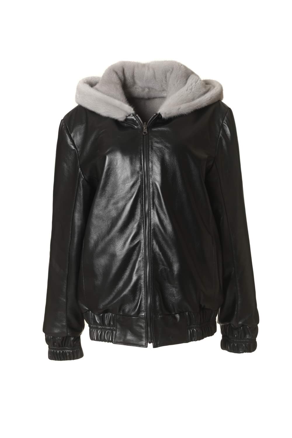 Reversible Hooded Chinchilla Leather Bomber Jacket SKANDINAVIK FUR